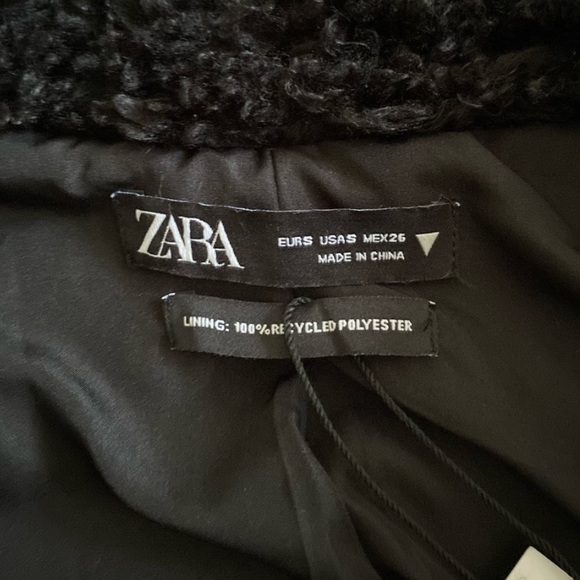 NWT Zara Black Sherpa Full Zip Fleece Bomber Jacket Size S - Picture 9 of 13